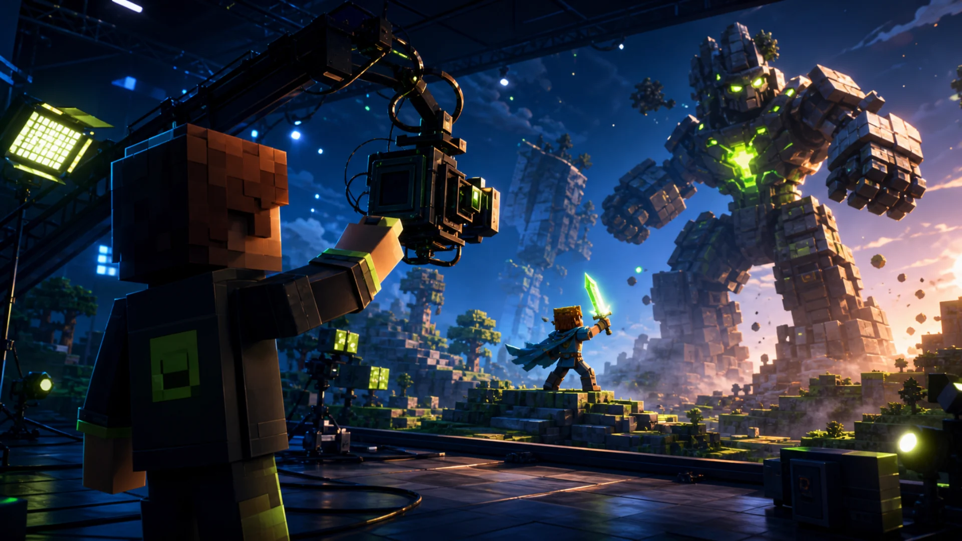 Roblox characters staged in a directed action scene