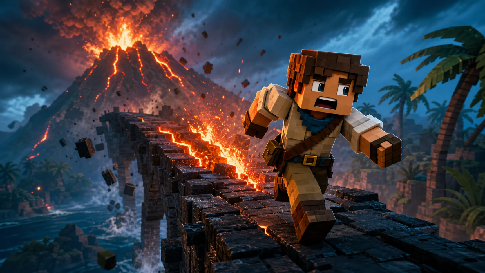 Volcano survival game thumbnail created with ThumbBlox